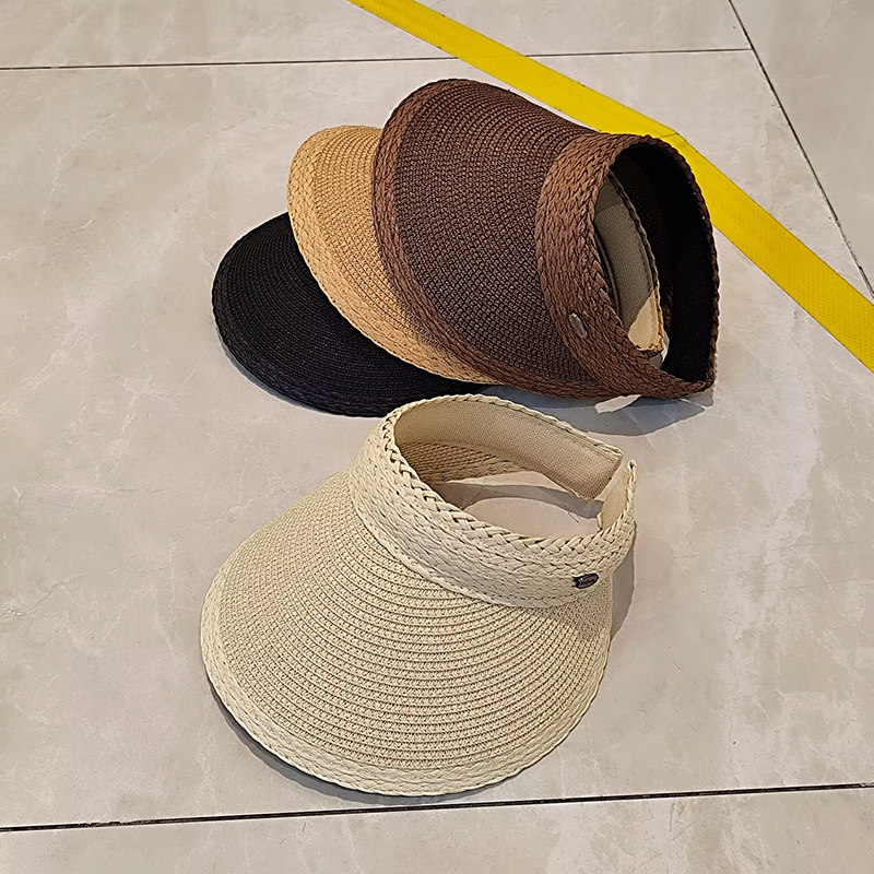 透气不闷发箍式空顶草编防晒帽