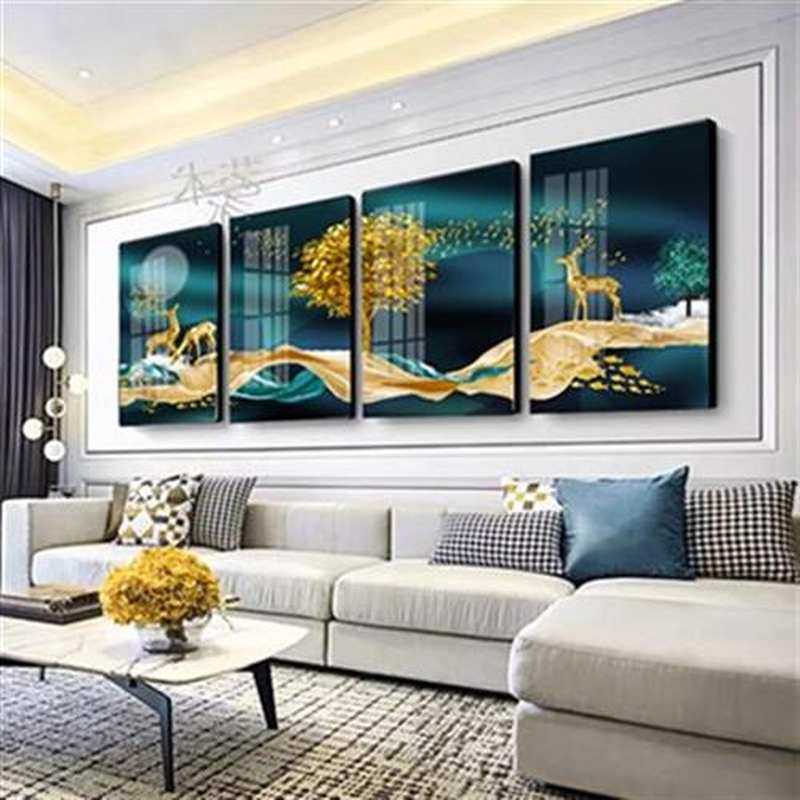 沙厅装饰画客发背景墙画画代简约四联挂现墙面风景壁画冰晶玻璃画