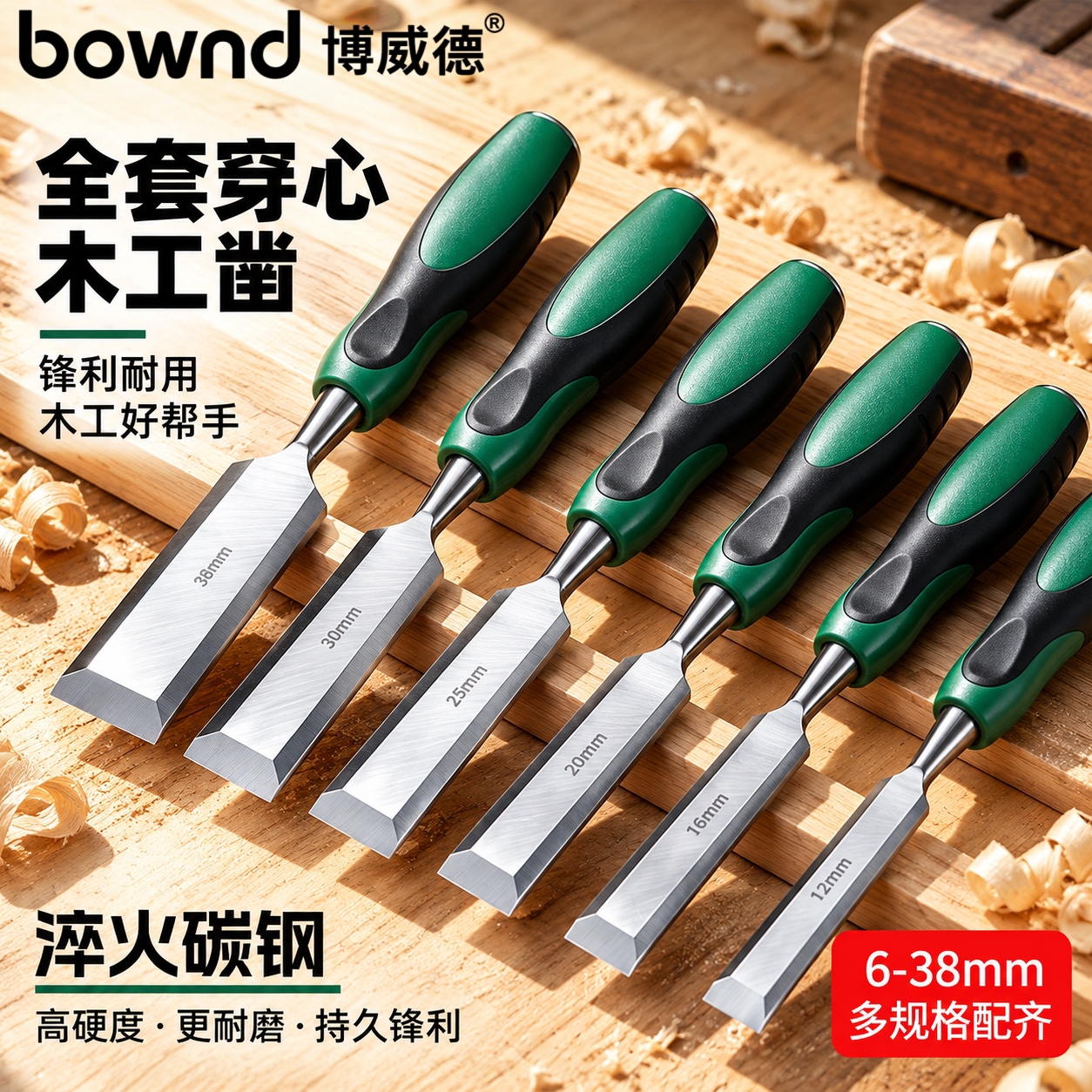 穿心木柄凿木工凿子木凿扁铲凿刀平铲刀平凿半圆凿木匠木工工具套
