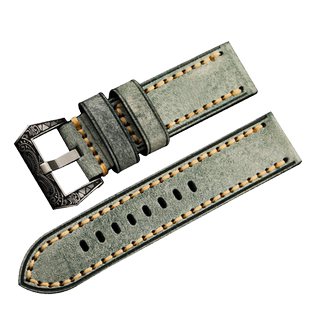 珑劲适配沛纳海潜水表复古马缰革擦蜡加厚款20 22 24MM牛皮男表带