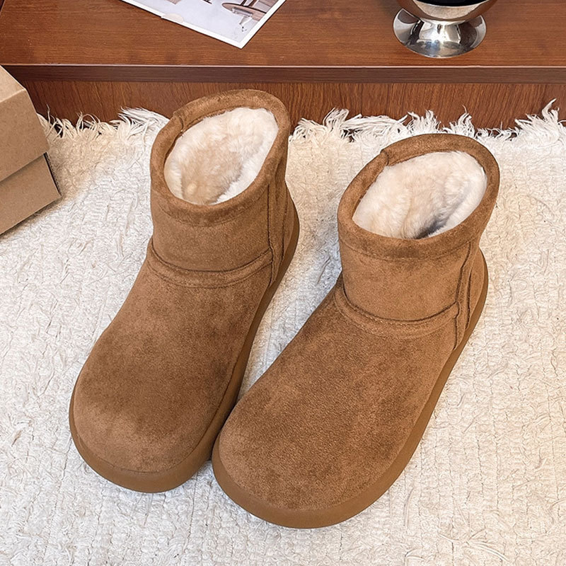 真皮毛一体雪地靴女冬加绒2025新款保暖小土豆勃肯短靴一脚蹬棉鞋