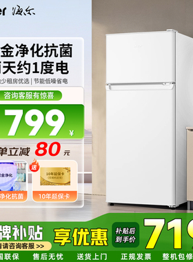 25新品海尔118L小冰箱小户型家用小型双开门迷你租房单人冷藏冷冻