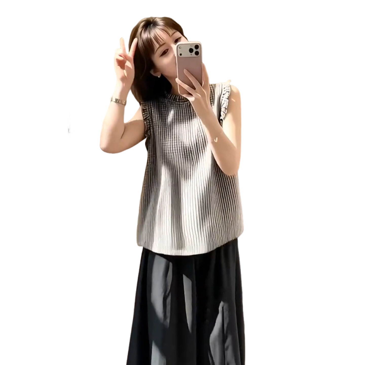 无袖格子上衣阔腿裤两件套女夏季2026超火巨好看气质一整套穿搭