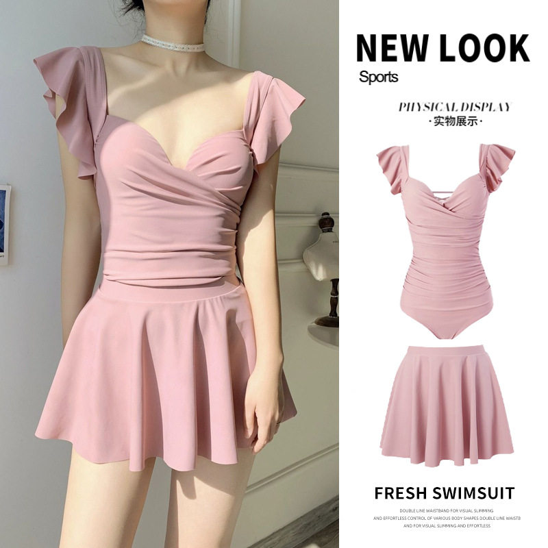 2025新款泳衣女连体保守遮肚显瘦夏季带钢圈裙式感度假泡温泉