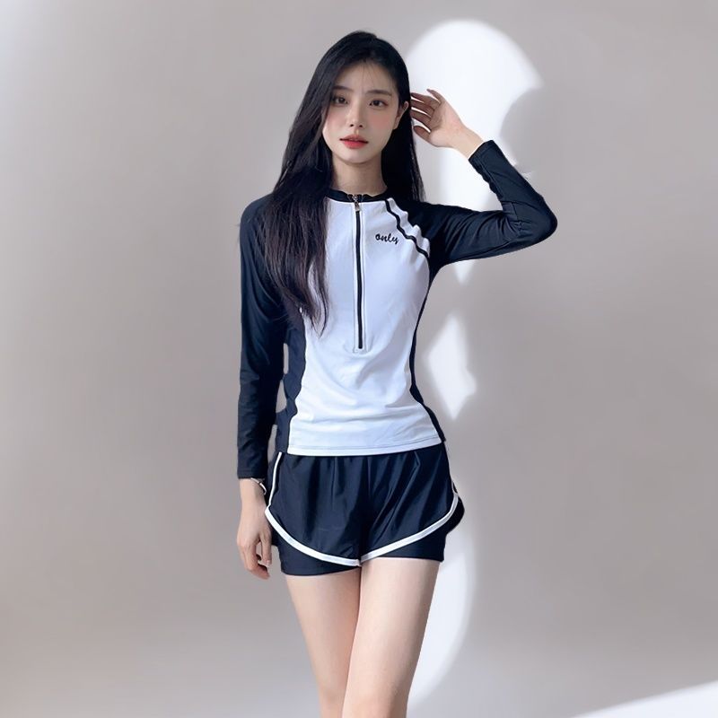2025新款游泳衣女分体保守学生高级感长袖运动风温泉防走光平角