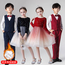 儿童演出服小学生合唱女童红色舞蹈裙主持人朗诵礼服元 旦表演服装