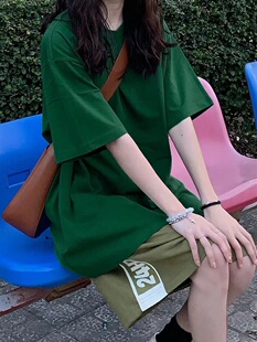 短袖t恤女款夏季墨绿色oversize宽松正肩体恤纯棉情侣半袖打底衫