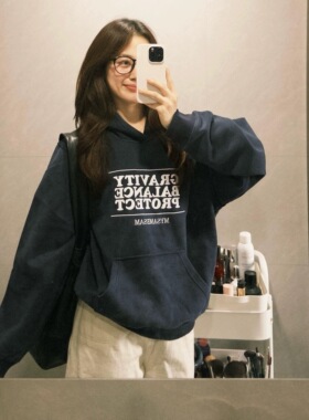 美式巨好看的早秋连帽卫衣女宽松慵懒风冬季加绒加厚oversize外套