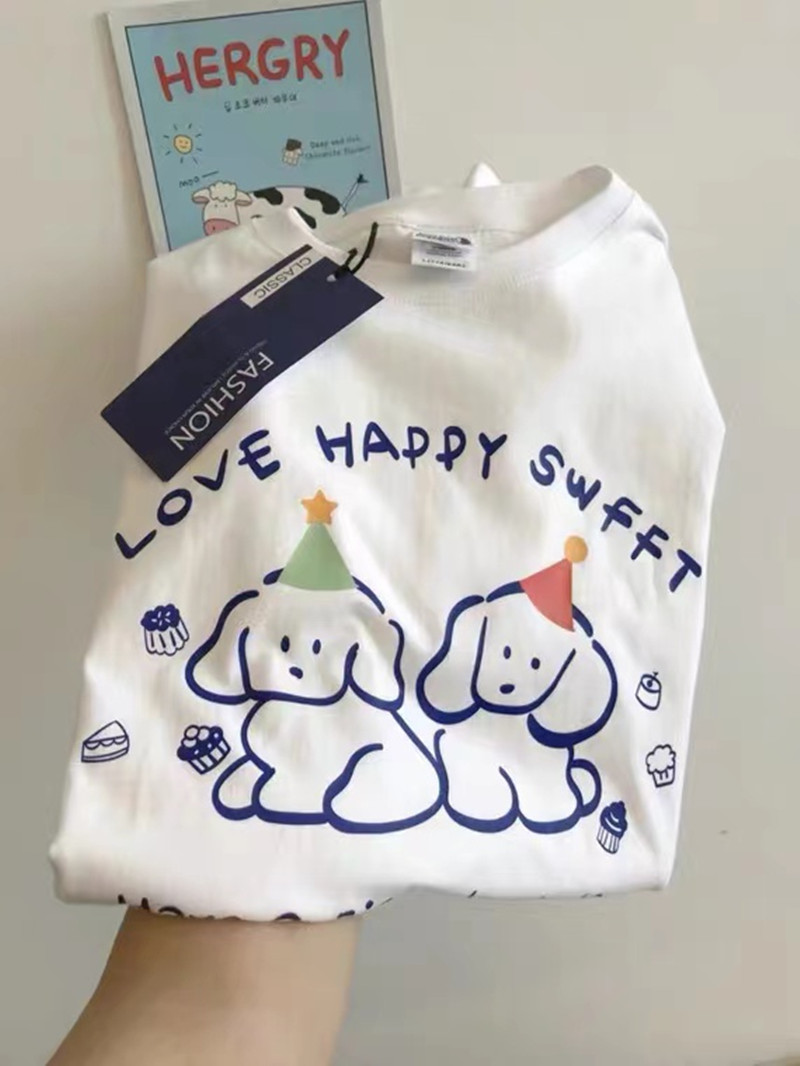 ins纯棉短袖女学生韩版宽松小清新甜美t恤设计感小众百搭上衣夏季