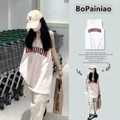 新款 背心t恤女夏季 高级感小众设计宽松显瘦坎肩上衣 高街无袖 美式