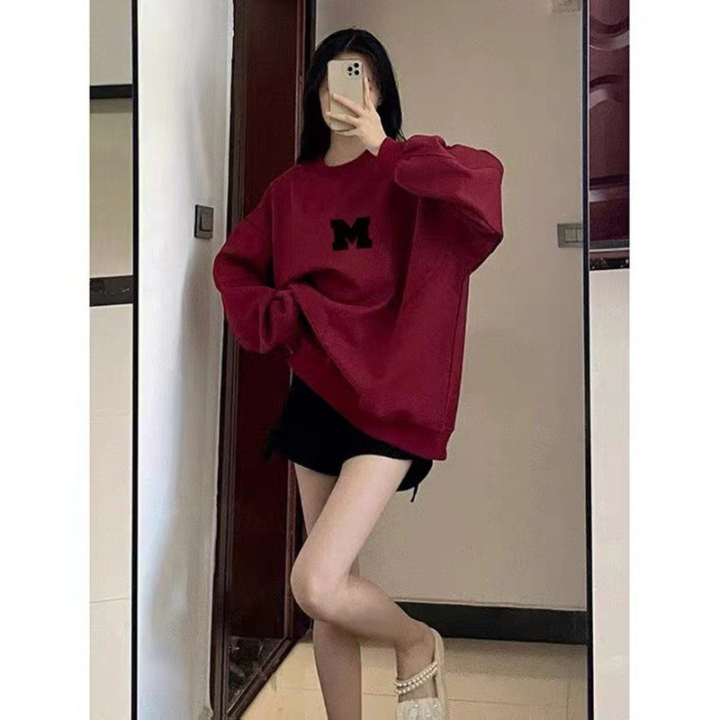 港味chic冬季新款大码大红色卫衣女高级感加绒外套休闲潮ins上衣