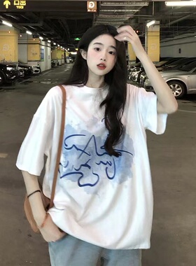 oversize韩版白色百搭短袖T恤女2022春夏新款宽松半袖上衣ins潮