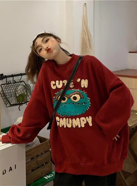 加绒卫衣女秋冬季2022年新款ovesize设计感小众中长款宽松上衣潮