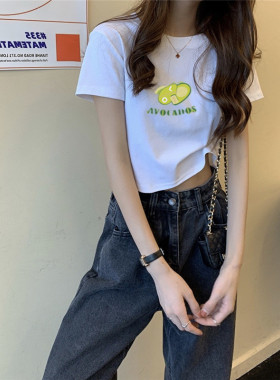 网红2022年夏季新款纯色短款短袖t恤女装ins超火韩版淡紫色上衣潮