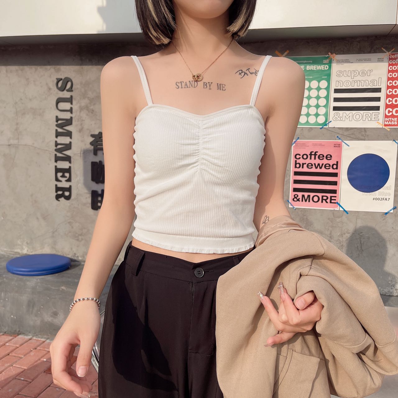 吊带小背心式女内搭带胸垫夏季薄款运动瑜伽文胸内衣v领打底外穿