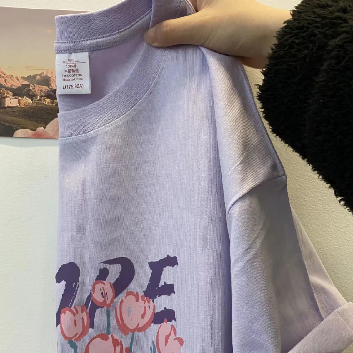 纯棉短袖T恤女设计感小众2022新款夏韩系chic别致香芋紫半袖上衣-封面