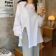 白色中长款 t恤女宽松显瘦开叉上衣早秋新款 小个子女士减龄体恤