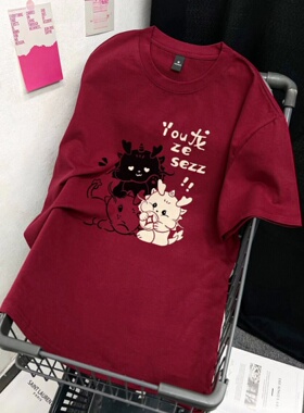 新年红色本命龙年卡通印花纯棉短袖T恤女春夏宽松学生半袖i上衣潮