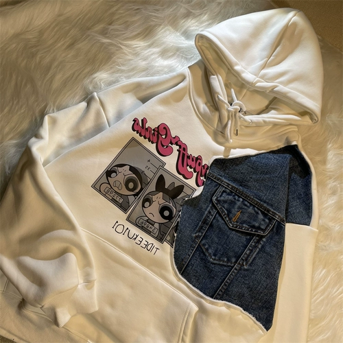 Дизайнерская джинсовая толстовка с капюшоном, куртка, тренд сезона, осенняя, оверсайз