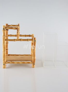 竹子桌面收纳方形高低架创w意多功能家居插花架压克力办公室笔筒