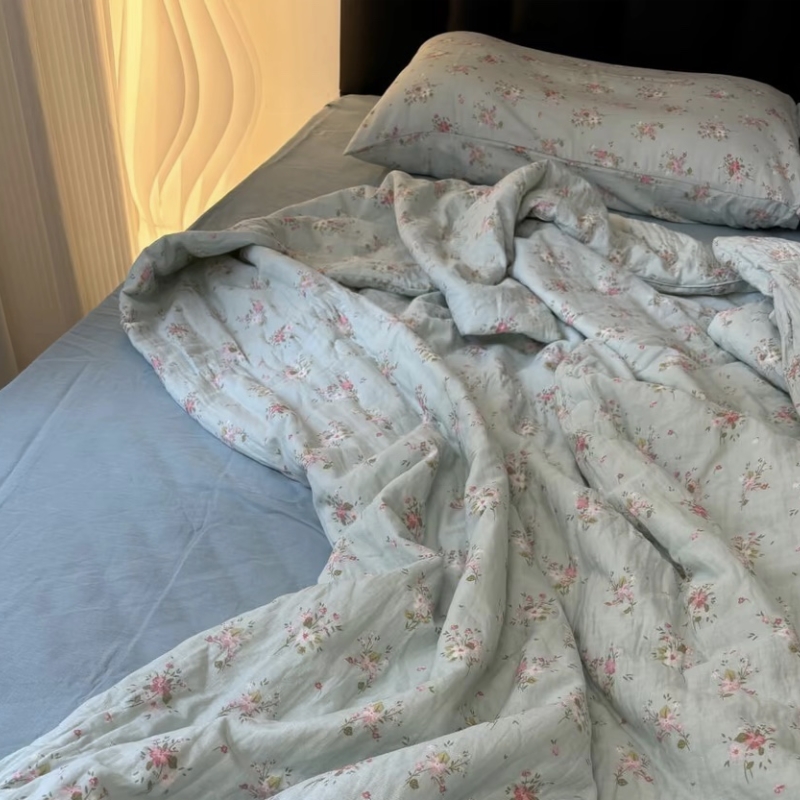 韩式全棉A类小清新双层纱四件套1.8m床笠款 全棉纱布裸睡床上用品