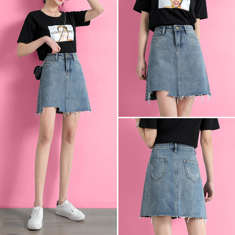 牛仔裙女a字裙夏季新款高腰包臀裙子显瘦不规则短裙女半身裙