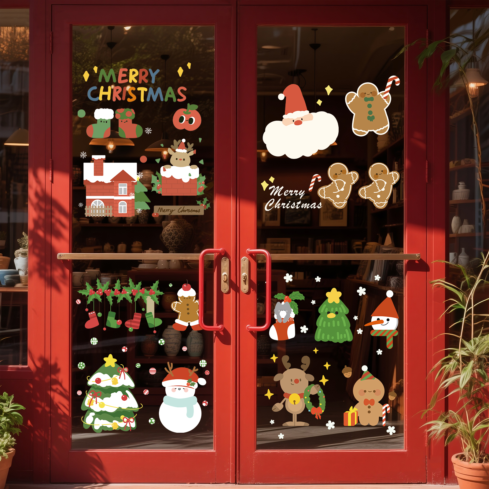 圣诞节装饰玻璃贴纸静电氛围窗花