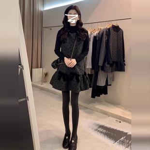 小个子韩系穿搭一整套装 波点背带连衣裙子女春季 短裙 法式 2025新款