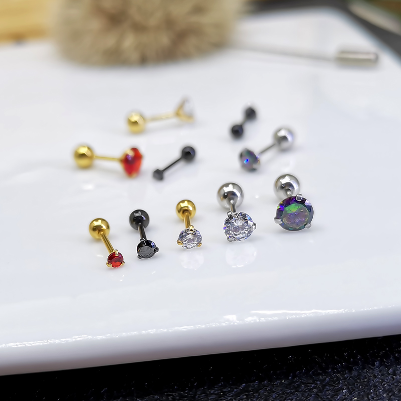 超小锆石耳钉细针螺丝钛钢百搭