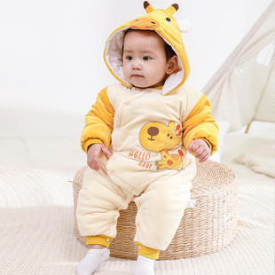 婴幼儿秋冬装外出抱衣棉衣套装宝宝加厚保暖加绒连体衣新生儿衣服