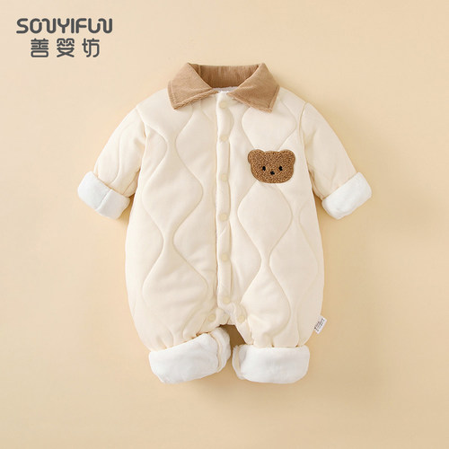 婴儿冬季连体衣夹棉加厚加绒