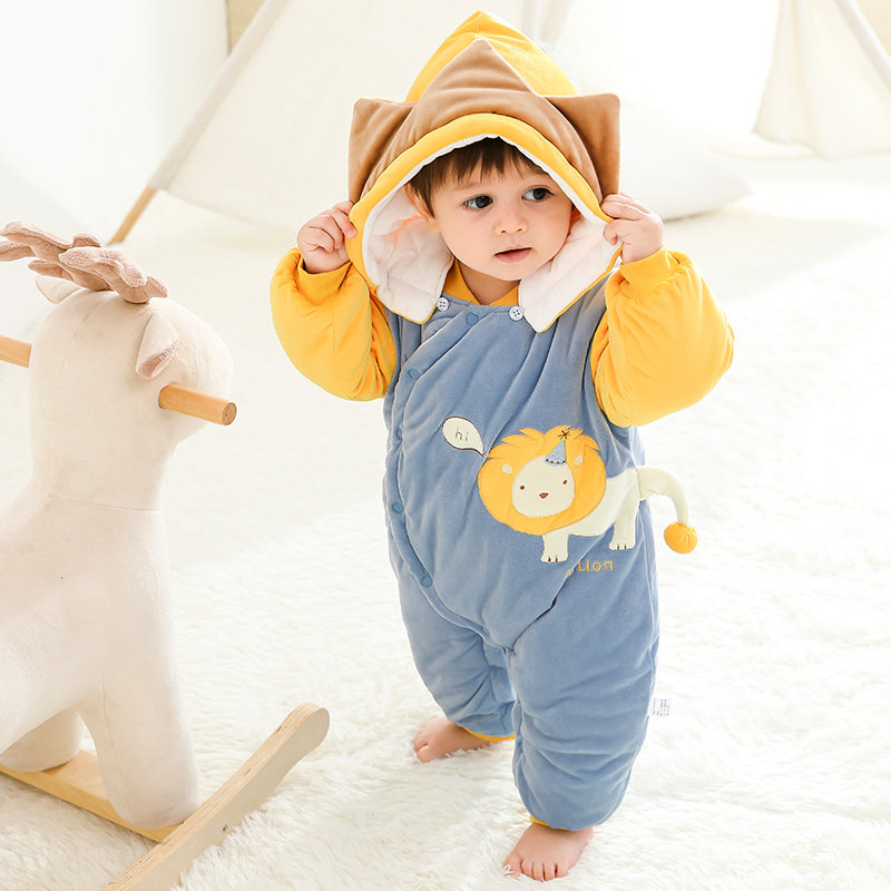 婴儿连体衣服秋冬装加厚夹棉保暖新生宝宝套装外出棉衣抱衣哈衣