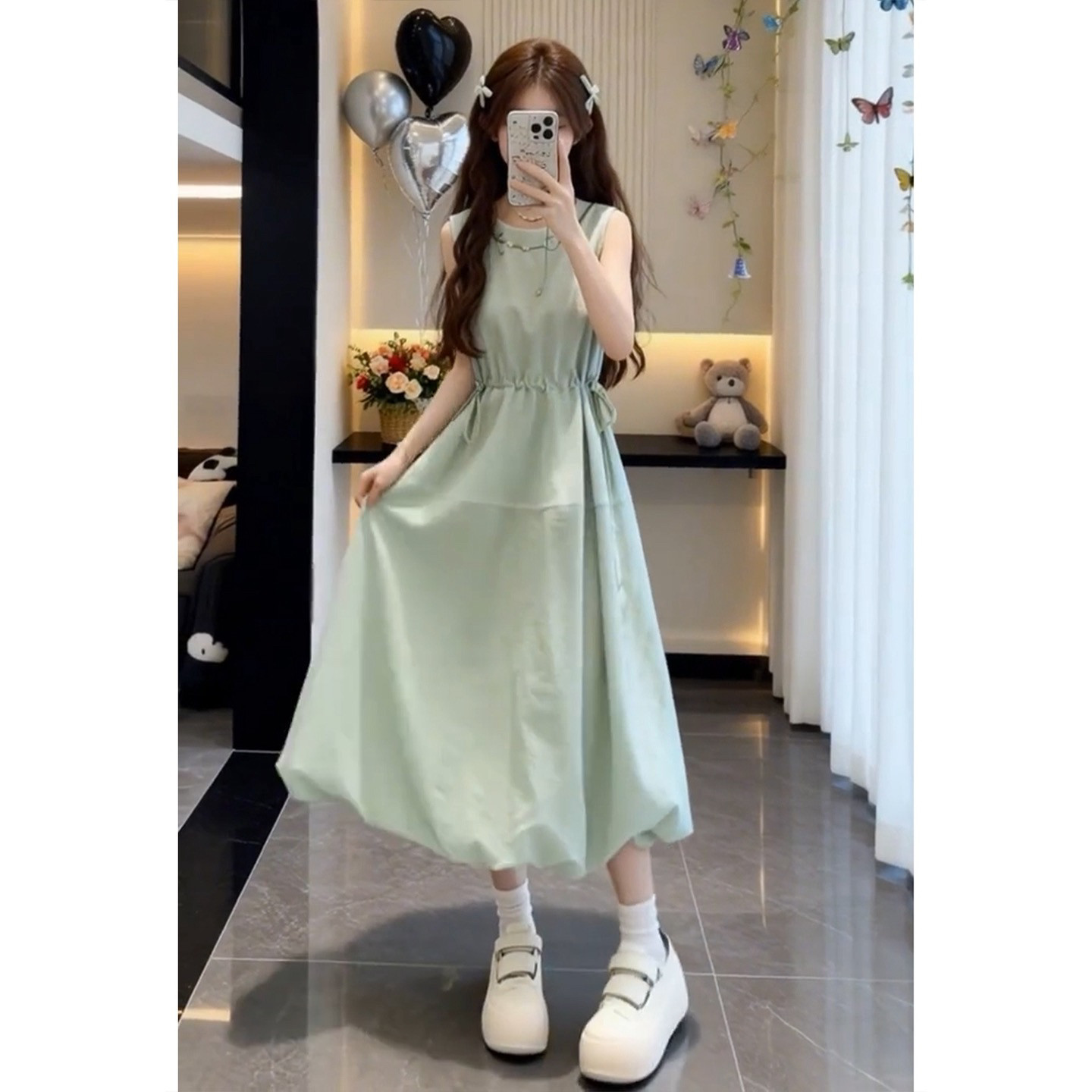 薄荷绿夏季哺乳衣新款韩版时尚宽松海边度假收腰显瘦孕妇连衣裙子