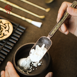大号祥云香灰勺合金香道用品套装打香篆工具零配件茶道黄铜色茶勺