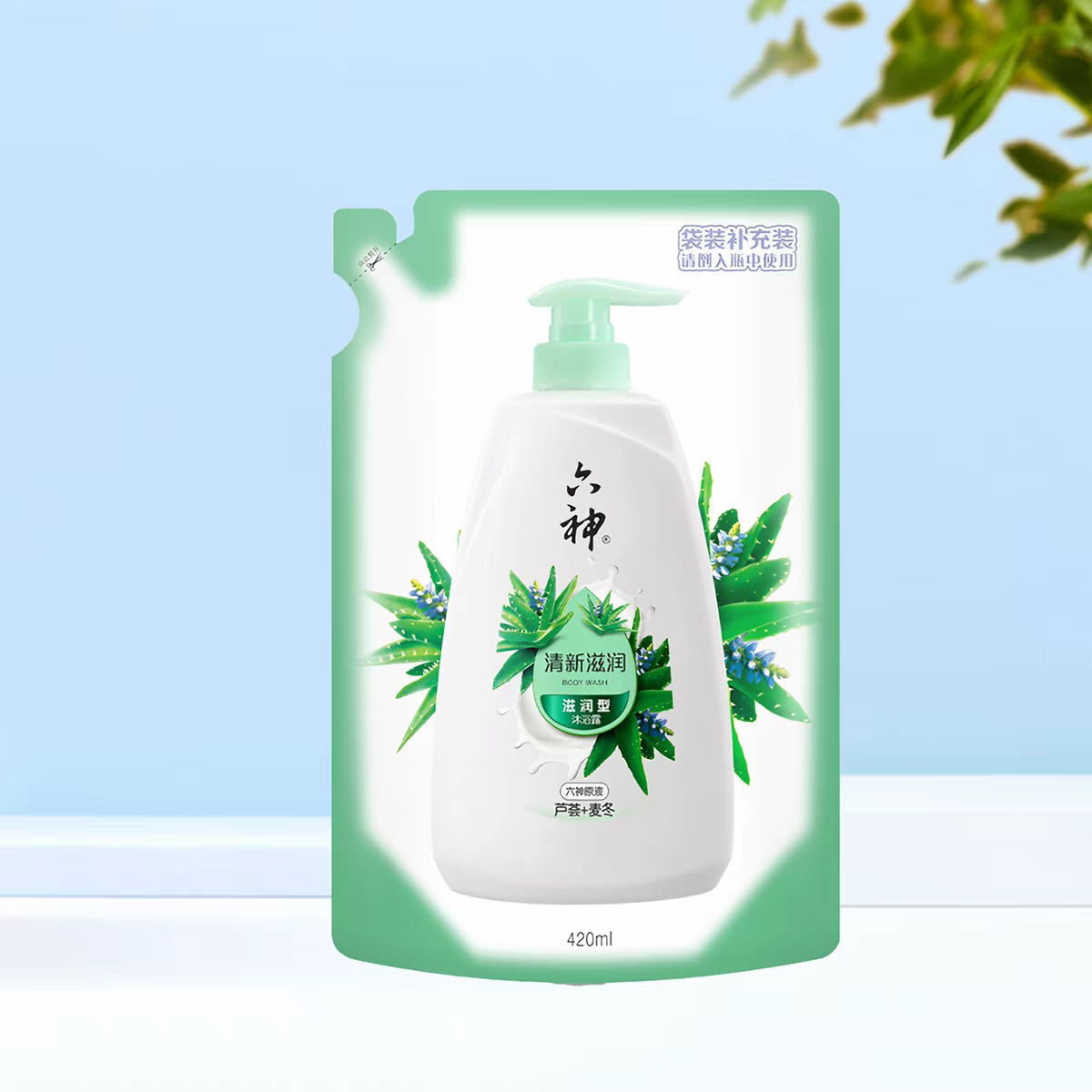 六神清凉沐浴露清新滋润型沐浴液420ml袋装补充装夏季全身清洁润图片
