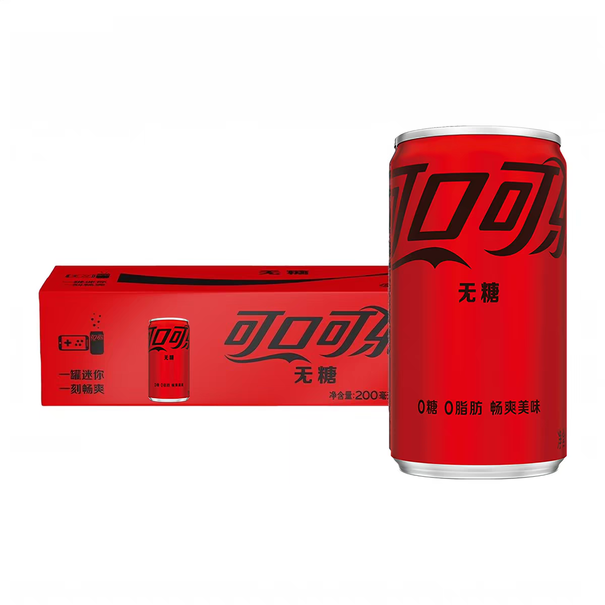 可口可乐无糖可乐200ml*12罐0糖0脂清爽碳酸饮料mini罐整箱装-shm