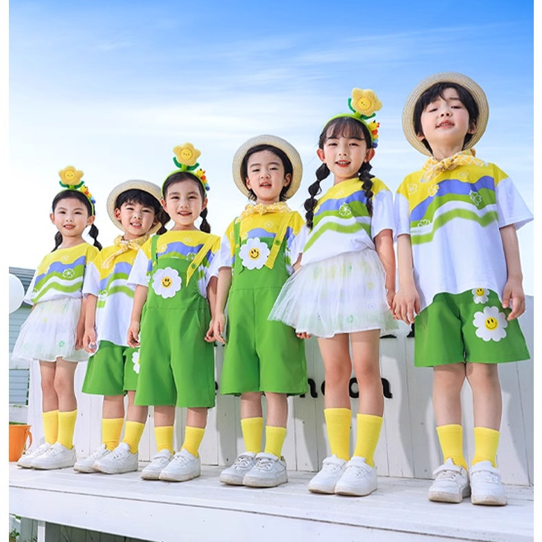 儿童啦啦队演出服小学生春季运动会开幕式服幼儿园服背带裤表演服