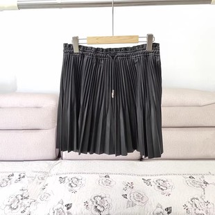 百搭PU皮百褶高腰显瘦A字半身裙女 时尚 优雅气质M家 2025早春新款