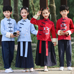 儿童演出服汉服男童国学服中国风古装女童三字经书童表演朗诵服装