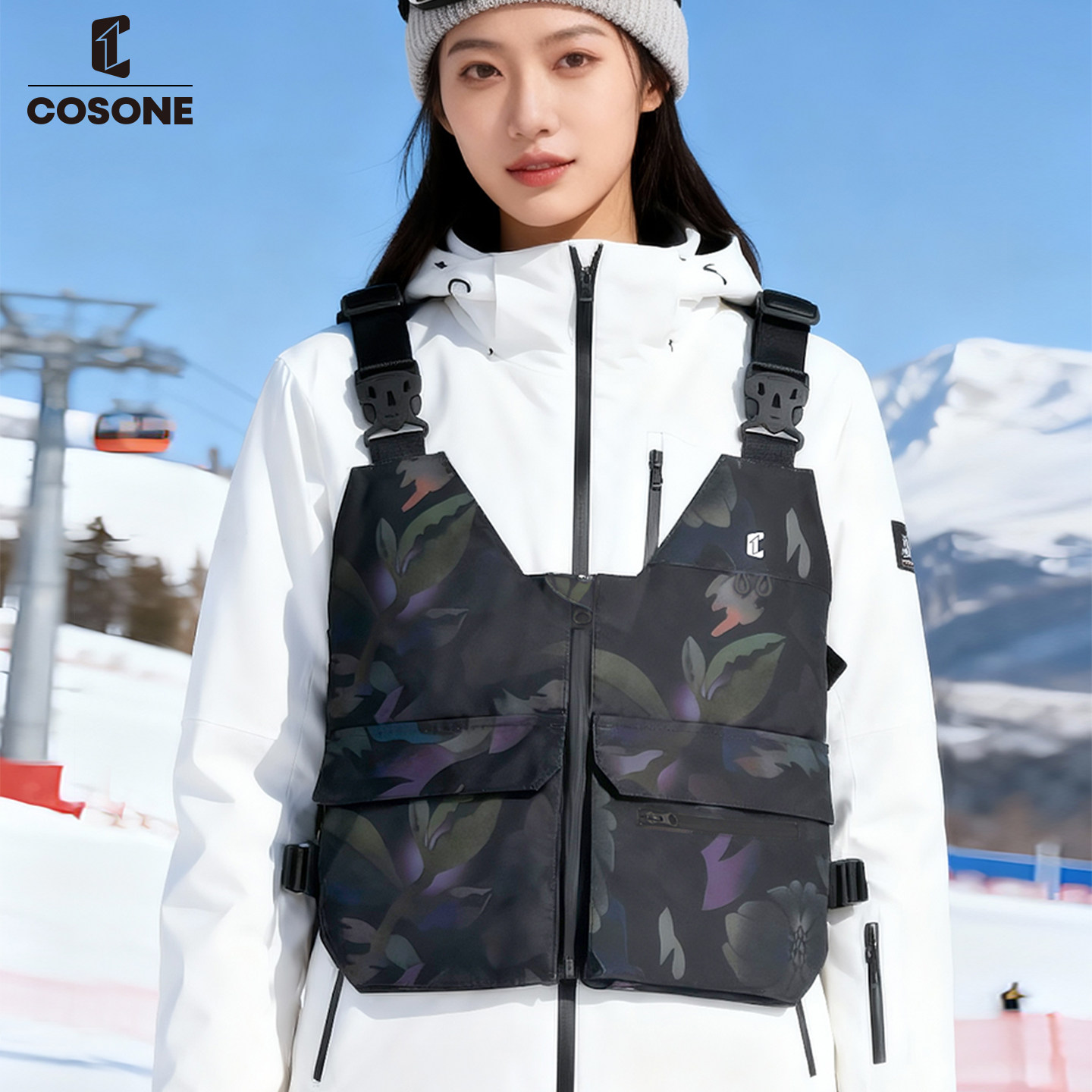 COSONE防水防风单板滑雪服女背心宽松情侣上衣装备男滑雪马甲