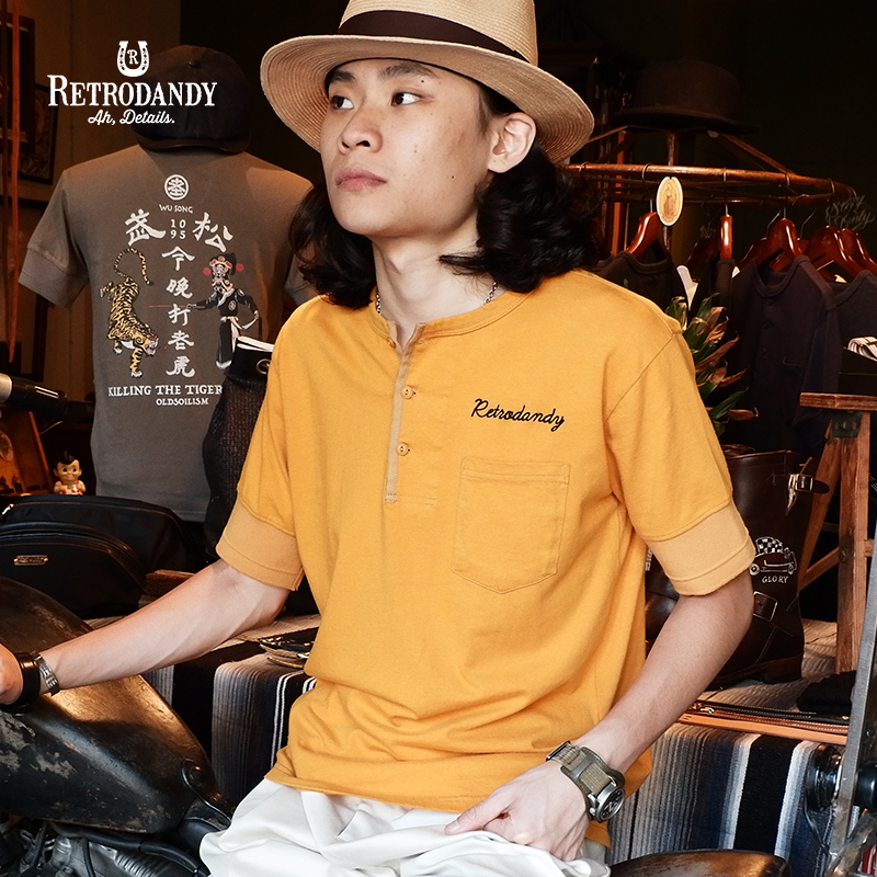 阿美咔叽重磅亨利领短袖