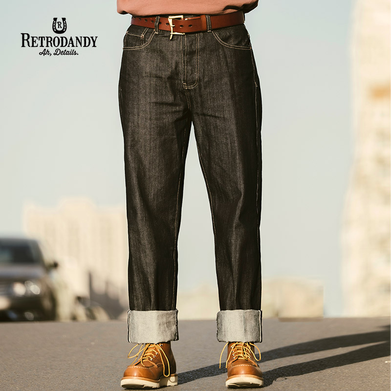 阿美咔叽美式复古原牛牛仔长裤子