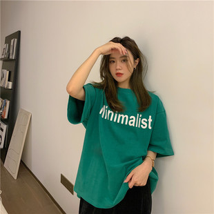 T恤女上衣ins学生女潮 百搭潮流宽松小众绿色上衣短袖 2026夏季 韩版