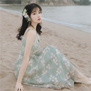 初恋小清新桔梗森系吊带裙女夏2020新款 高腰显瘦气质连衣裙仙女裙
