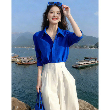 100%棉 26新款时尚气质通勤显白衬衫女夏宽松遮肉百搭上衣
