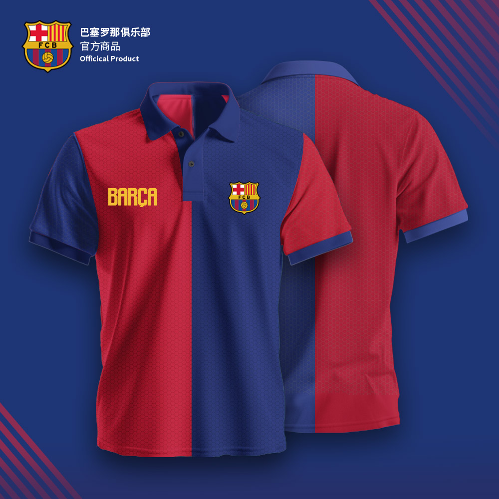 巴萨官方队徽印花polo衫简约短袖