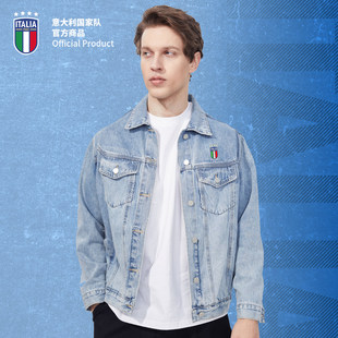 新款 意大利国家队官方商品 浅蓝牛仔外套宽松夹克简约款 休闲球迷