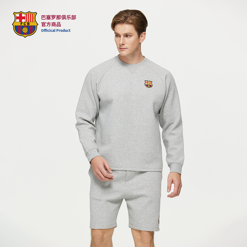 巴萨官方灰色卫衣短裤运动套装