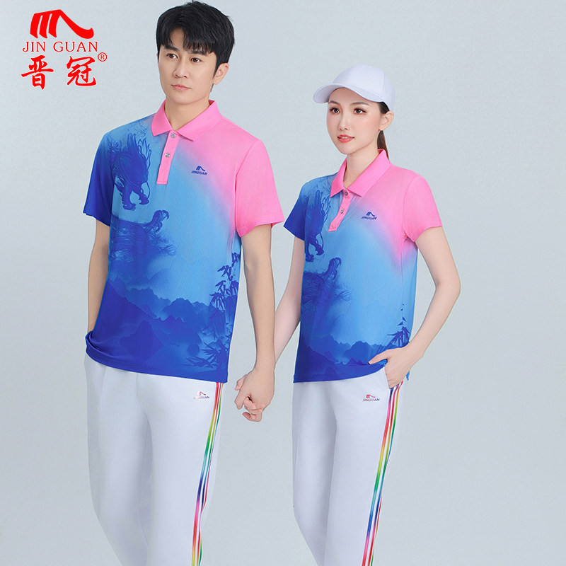 晋冠2025新款夏季水墨中国龙短半袖T恤男女速干长裤休闲运动服