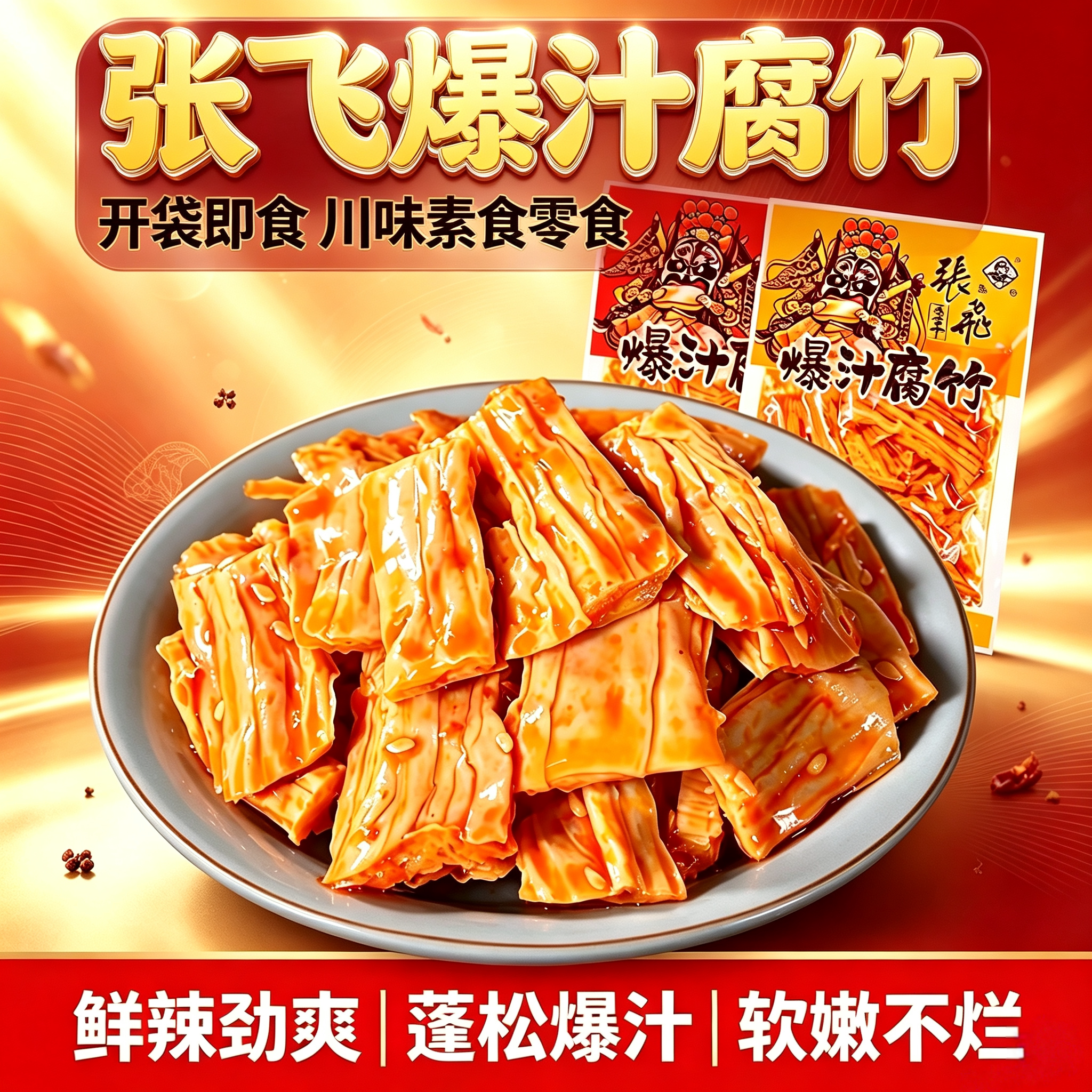 张飞爆汁腐竹香辣五香味独立小包豆制品即食素食休闲解馋川味零食